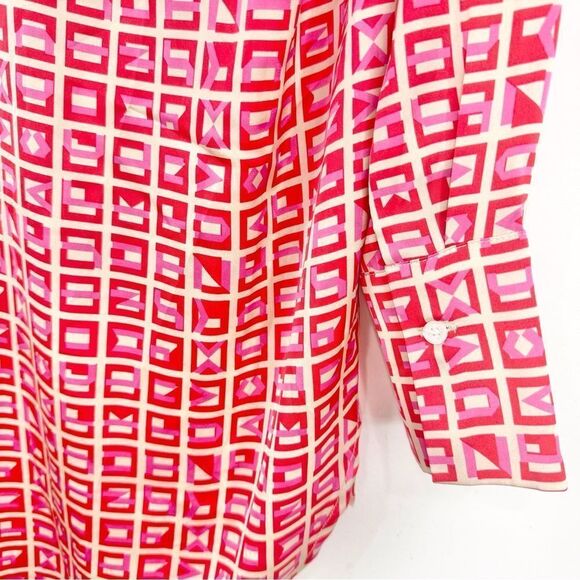 VICI Brenleigh Pink Red Geometric Print Poly Satin Button Down Tunic Mini Dress - Picture 13 of 16